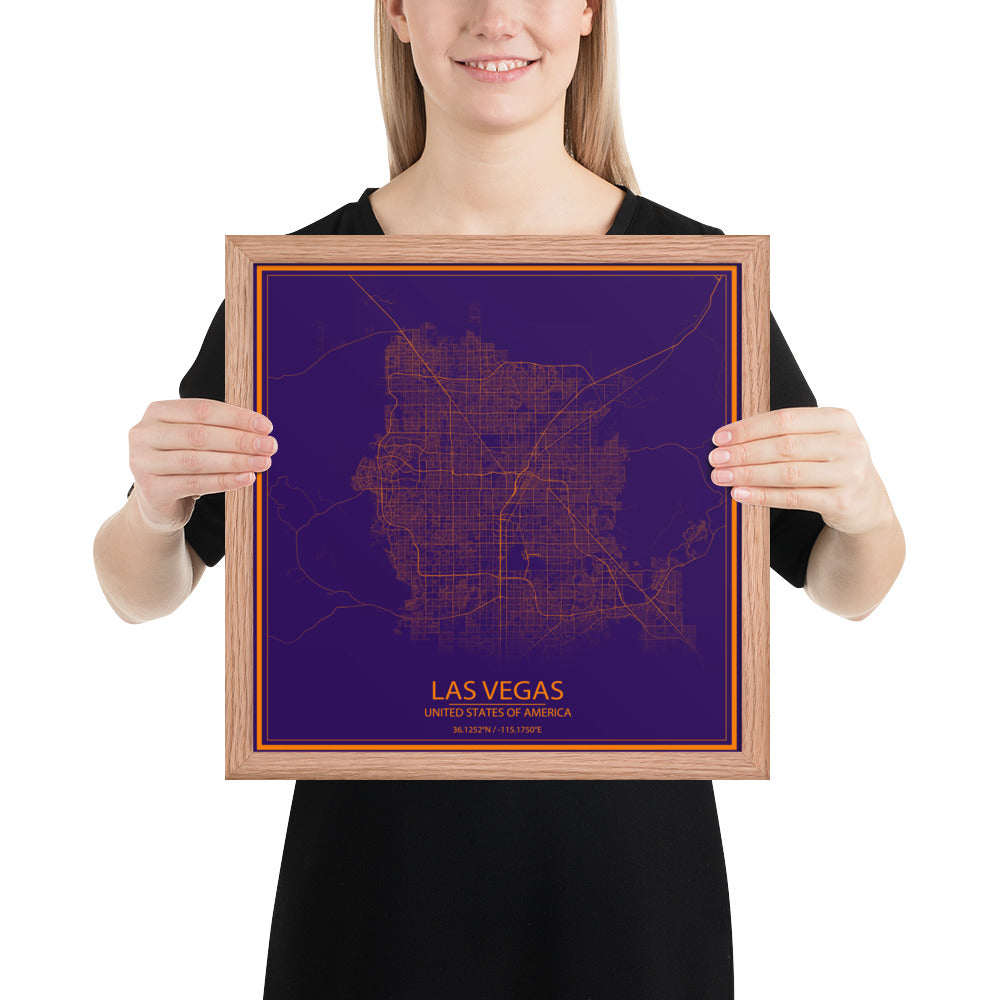 Las Vegas Purple and Orange Framed Map