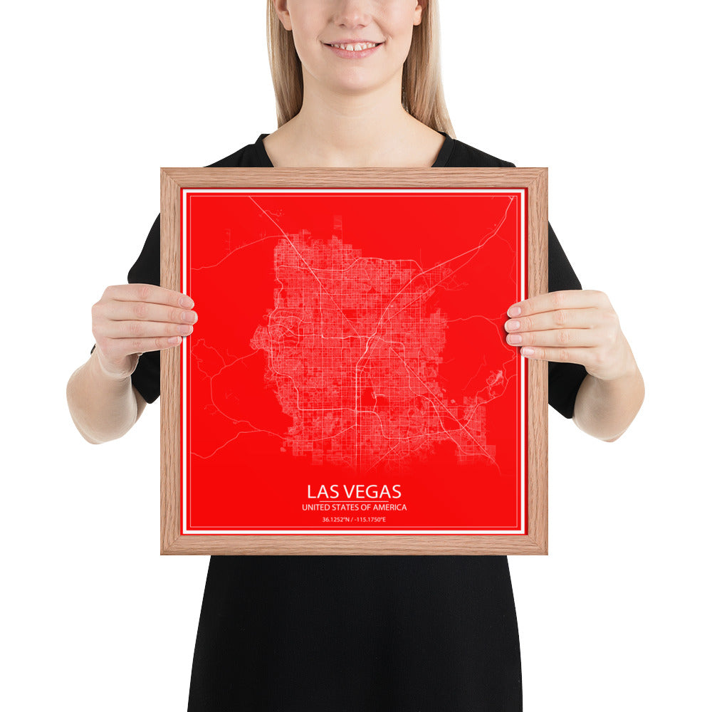 Las Vegas Red and White Framed Map