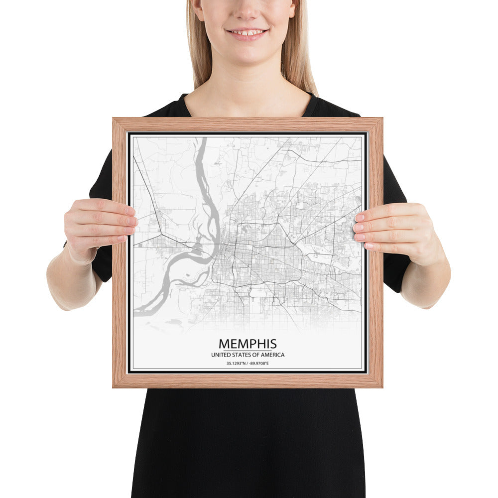 Memphis White Framed Map