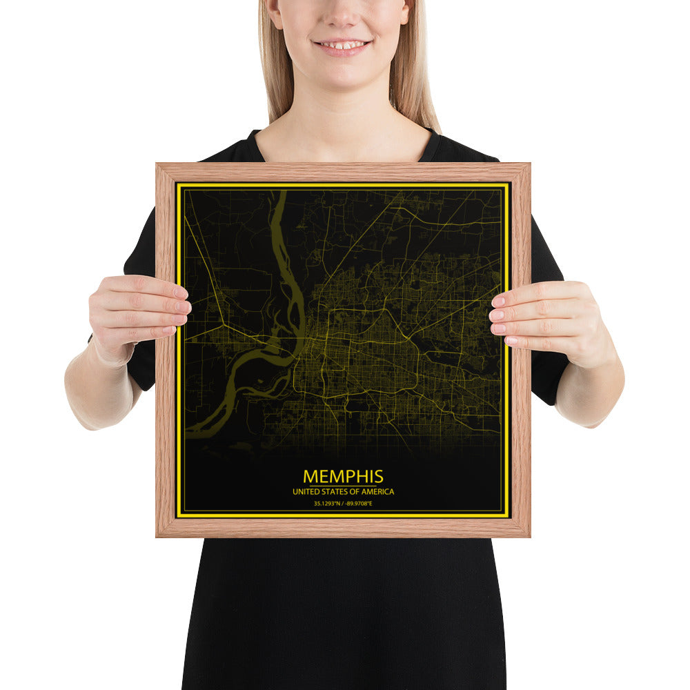 Memphis Black and Yellow Framed Map