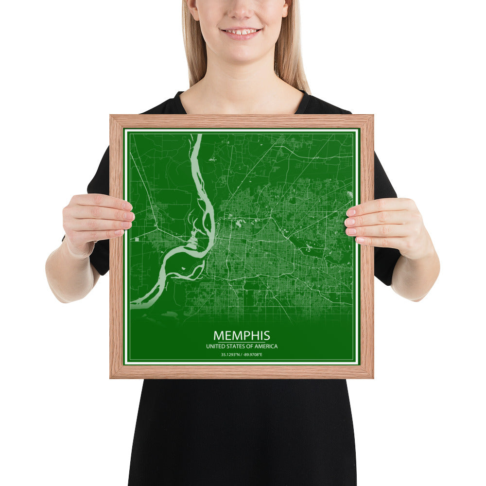 Memphis Green and White Framed Map