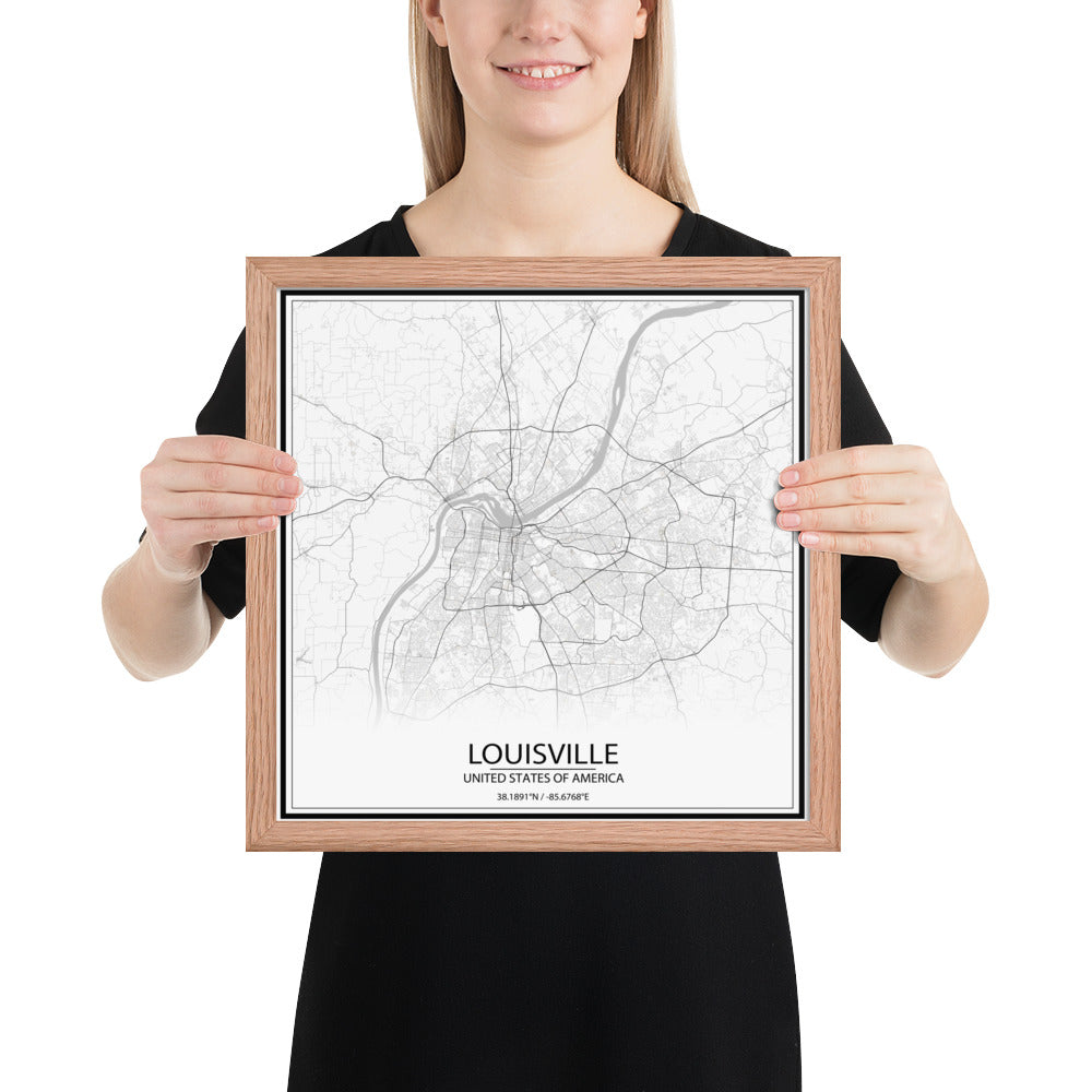 Louisville White Framed Map