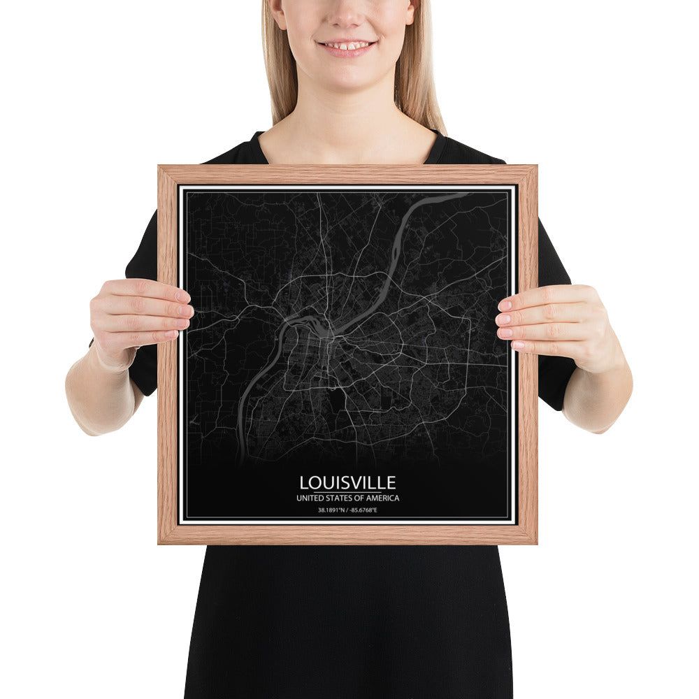 Louisville Black Framed Map