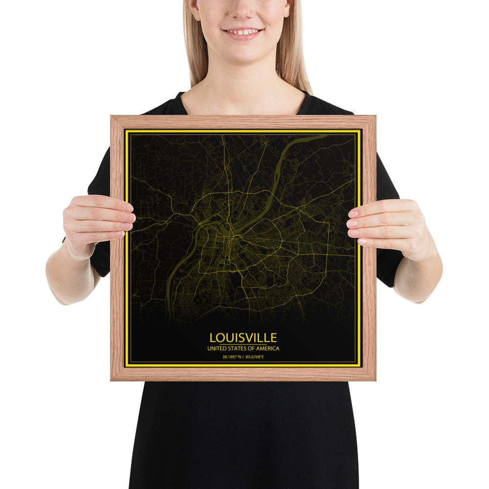 Louisville Black and Yellow Framed Map