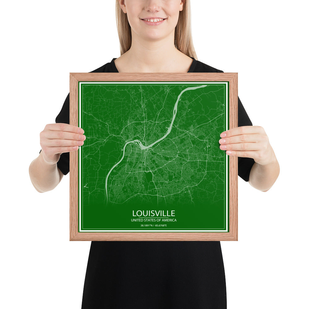 Louisville Green and White Framed Map