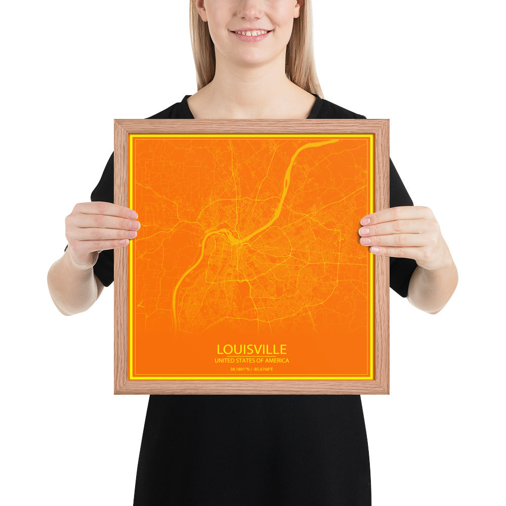 Louisville Orange and Yellow Framed Map