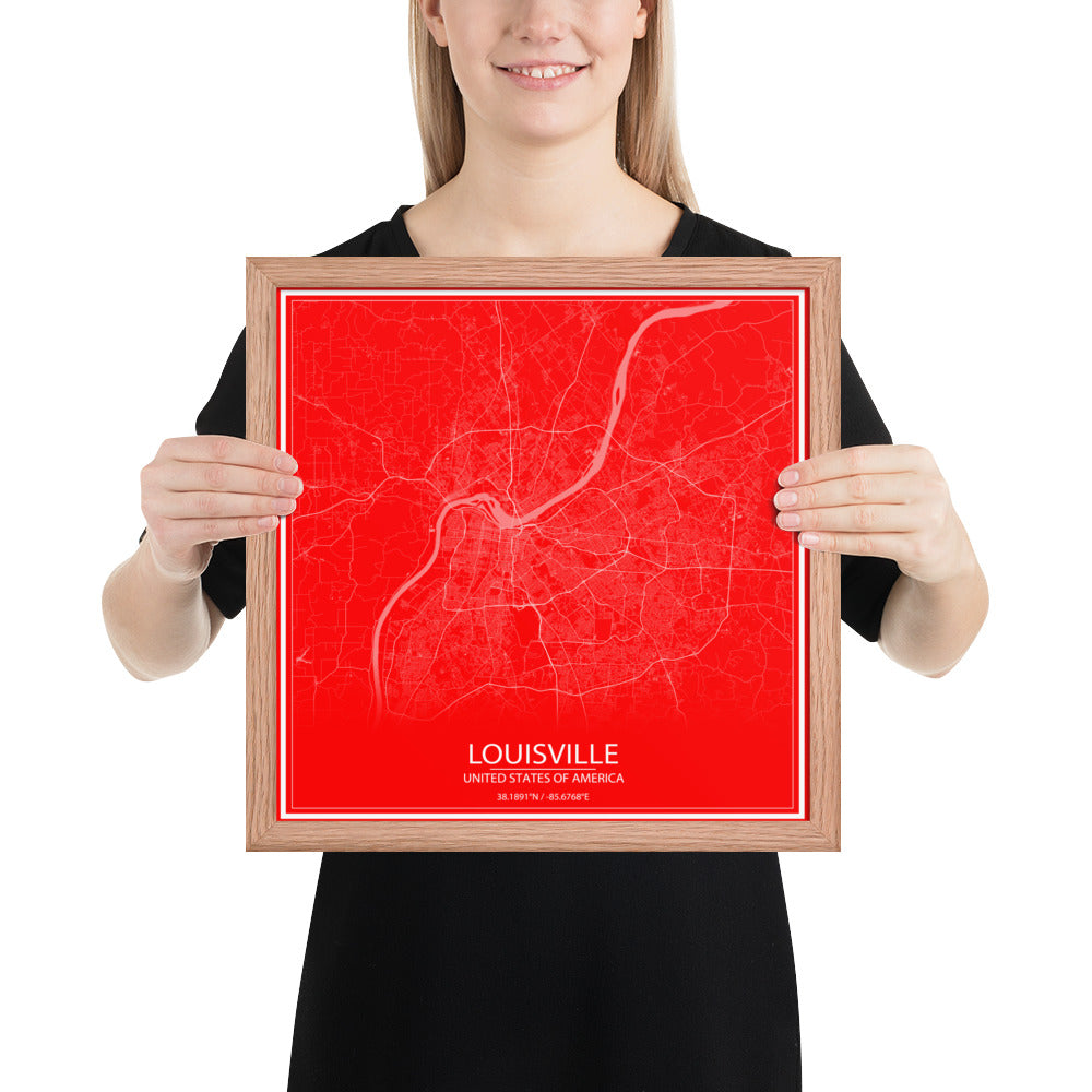 Louisville Red and White Framed Map