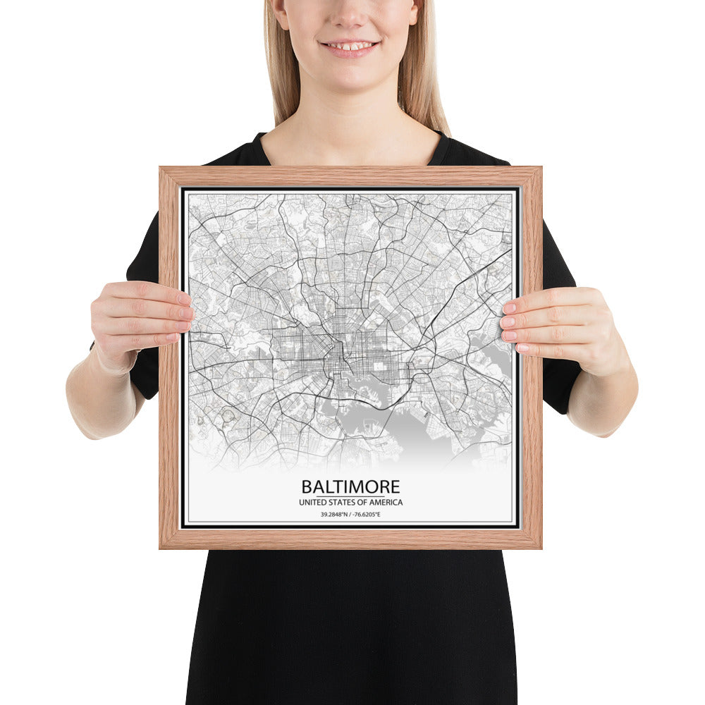 Baltimore White Framed Map