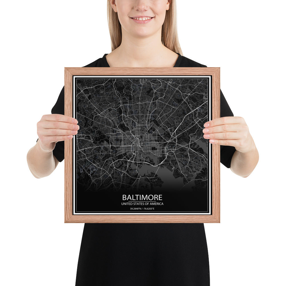 Baltimore Black Framed Map