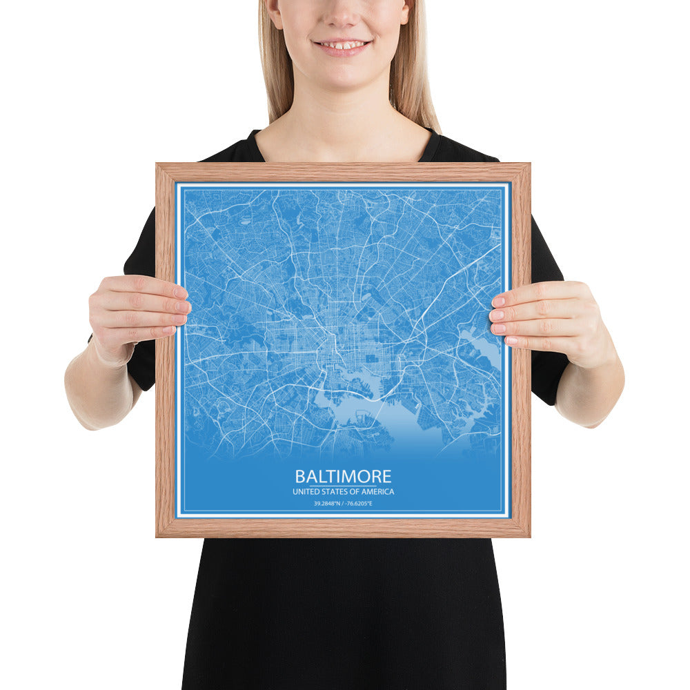 Baltimore Blue and White Framed Map