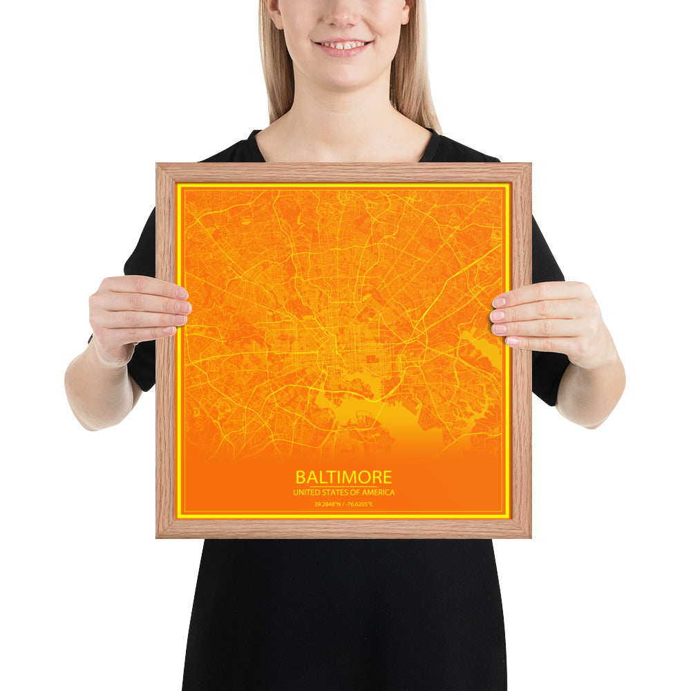 Baltimore Orange and Yellow Framed Map