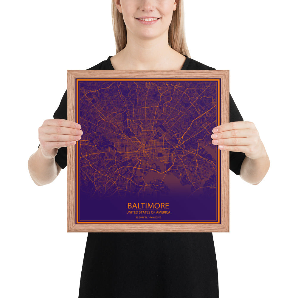 Baltimore Purple and Orange Framed Map