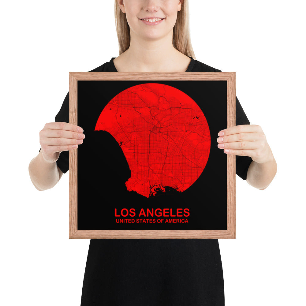 Los Angeles Circular Red Framed Map