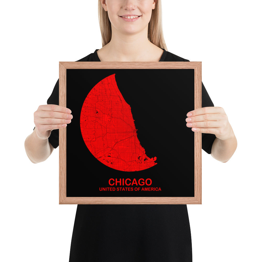 Chicago Circular Red Framed Map