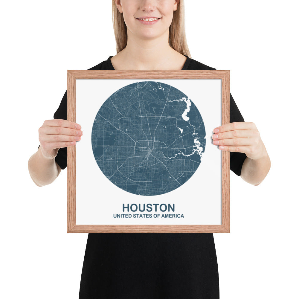 Houston Circular Blue Framed Map