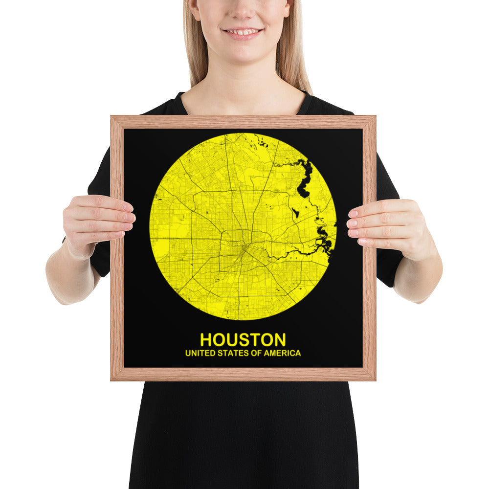 Houston Circular Yellow Framed Map