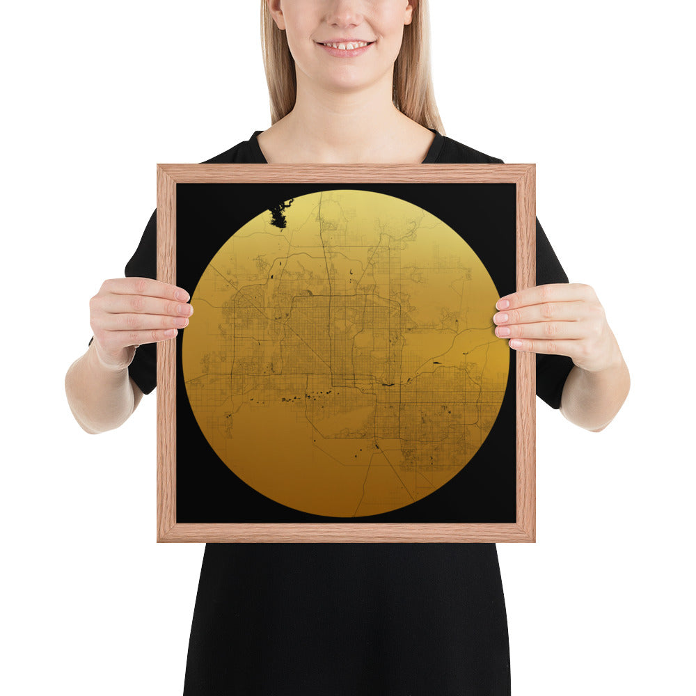 Phoenix Gold on Black Framed Map