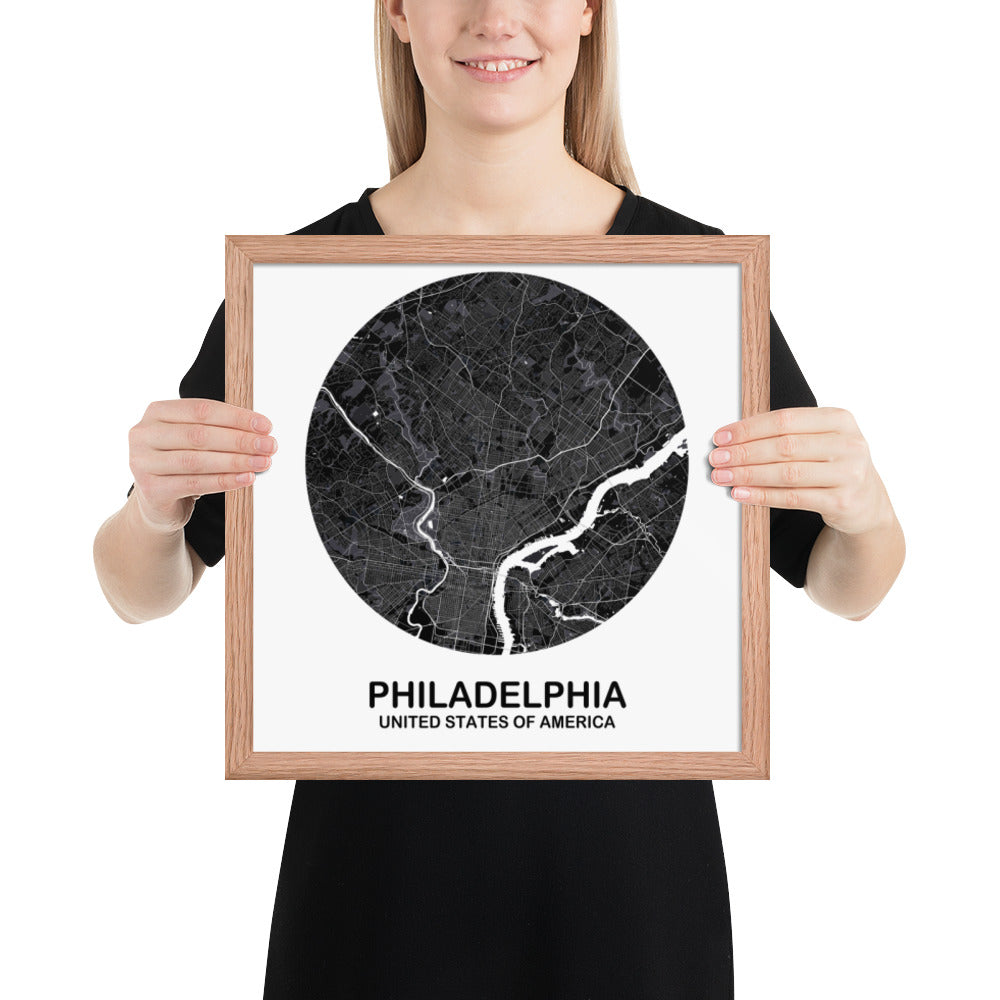 Philadelphia Circular Black Framed Map