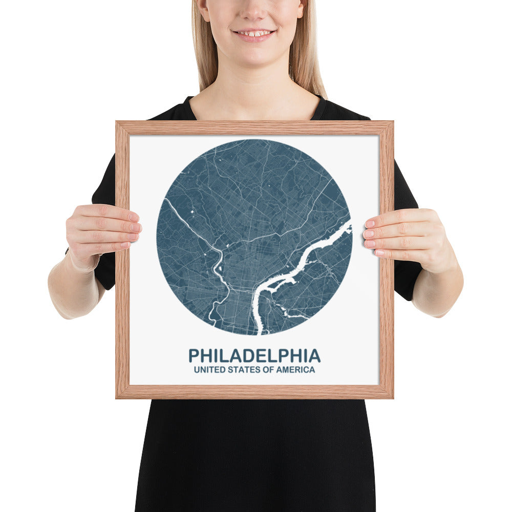 Philadelphia Circular Blue Framed Map