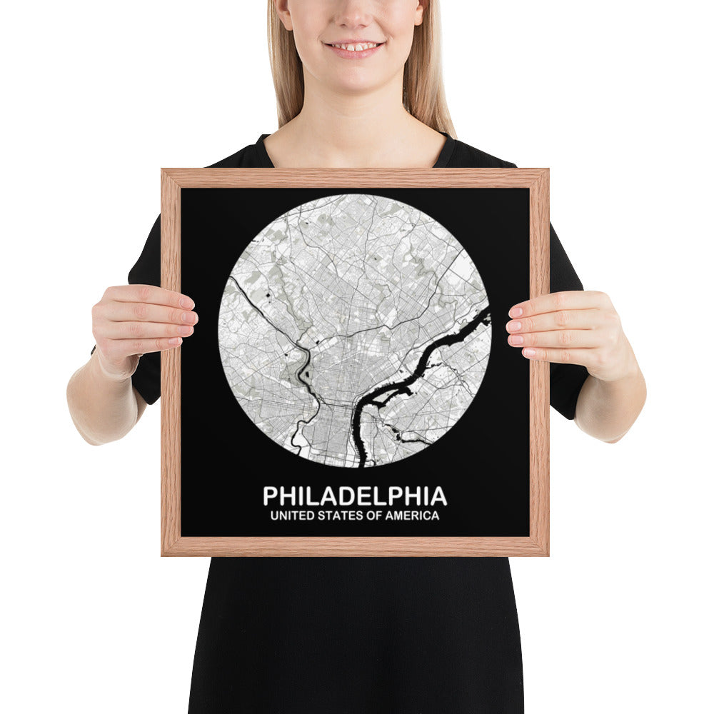 Philadelphia Circular White Framed Map