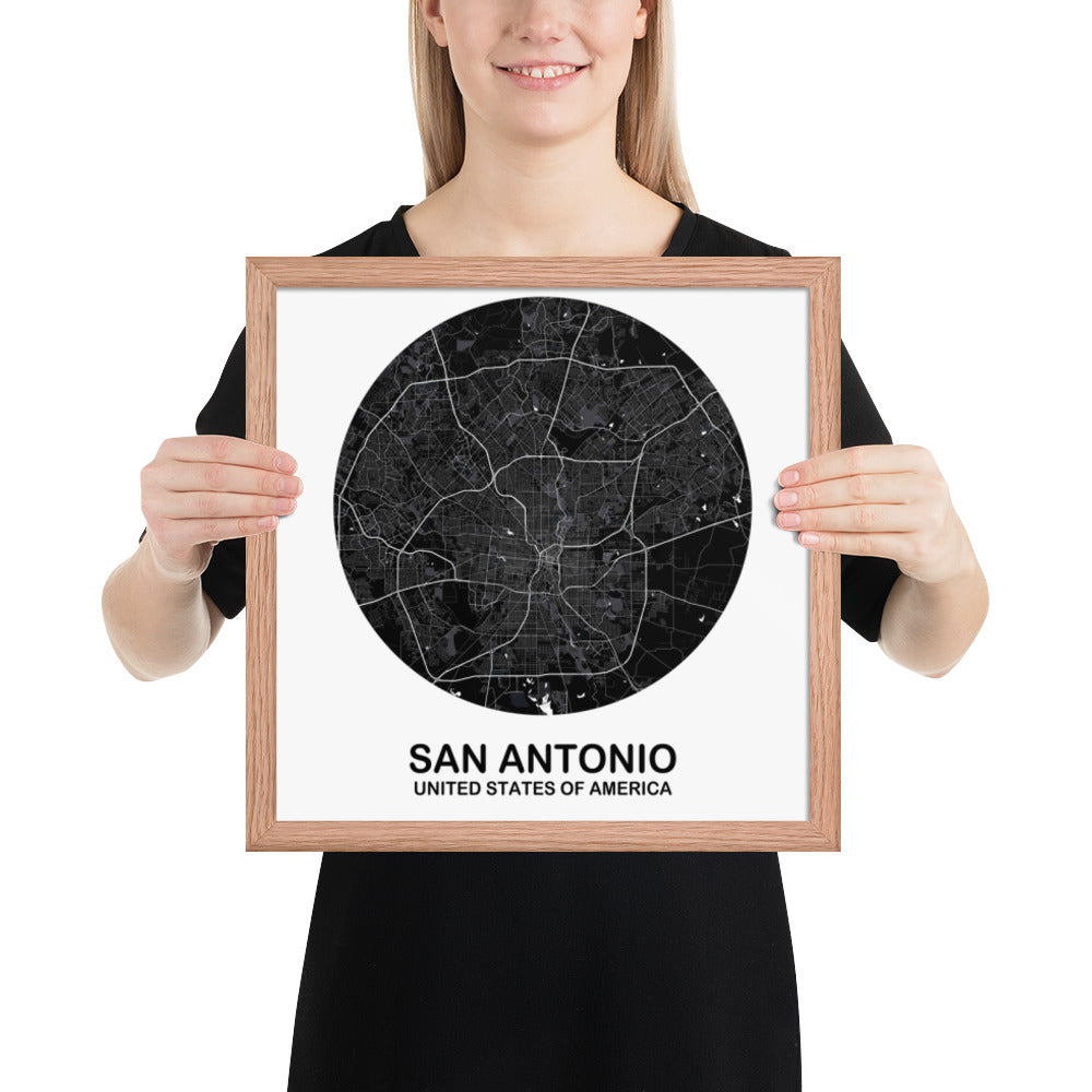 San Antonio Circular Black Framed Map