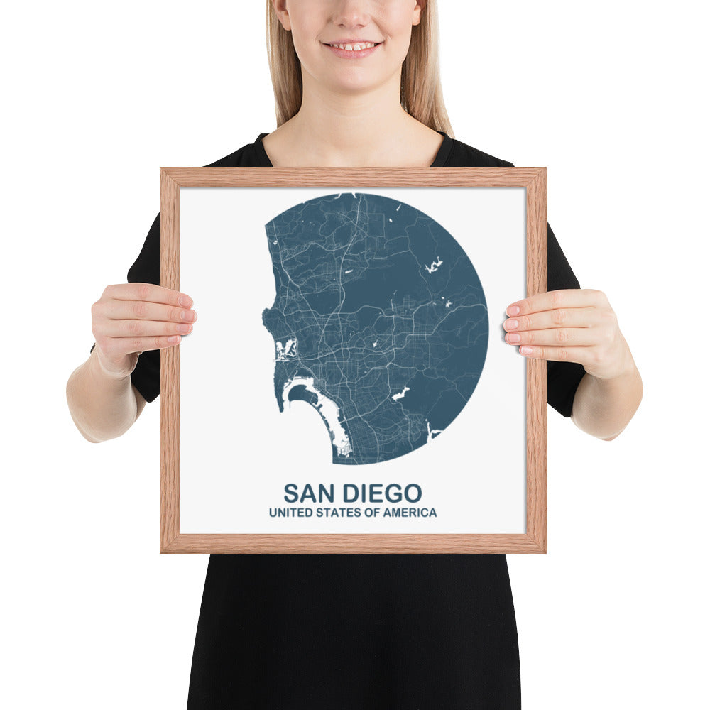 San Diego Circular Blue Framed Map