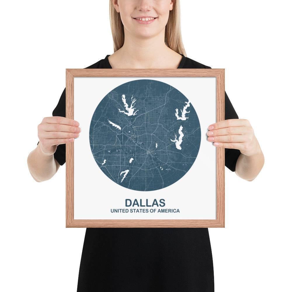 Dallas Circular Blue Framed Map