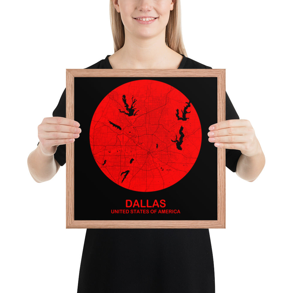 Dallas Circular Red Framed Map