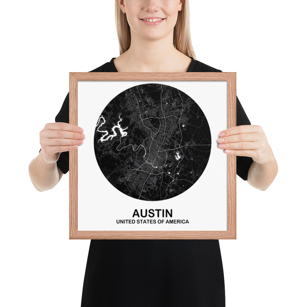 Austin Circular Black Framed Map