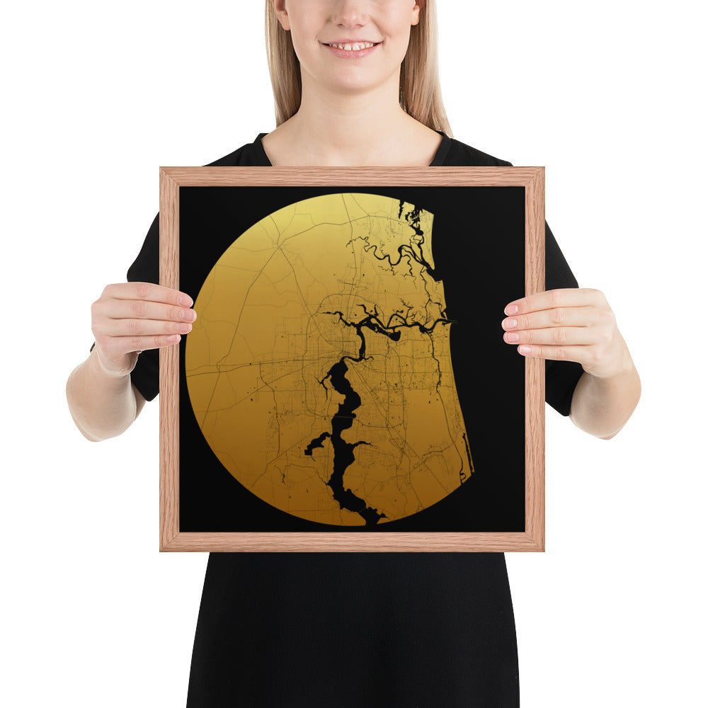 Jacksonville Gold on Black Framed Map