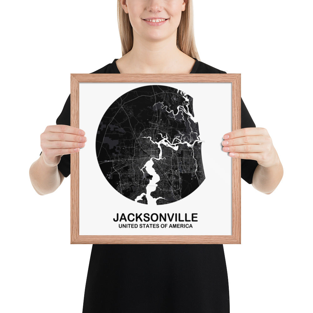 Jacksonville Circular Black Framed Map