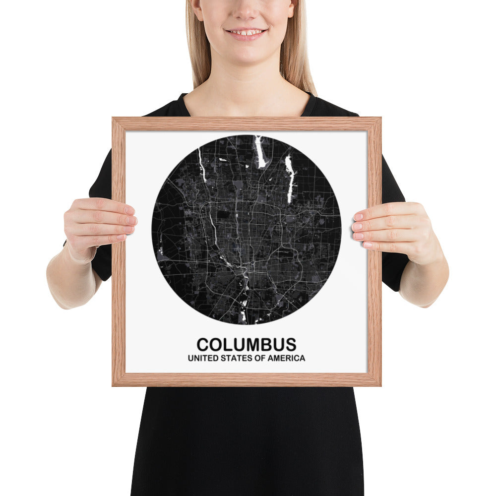 Columbus Circular Black Framed Map