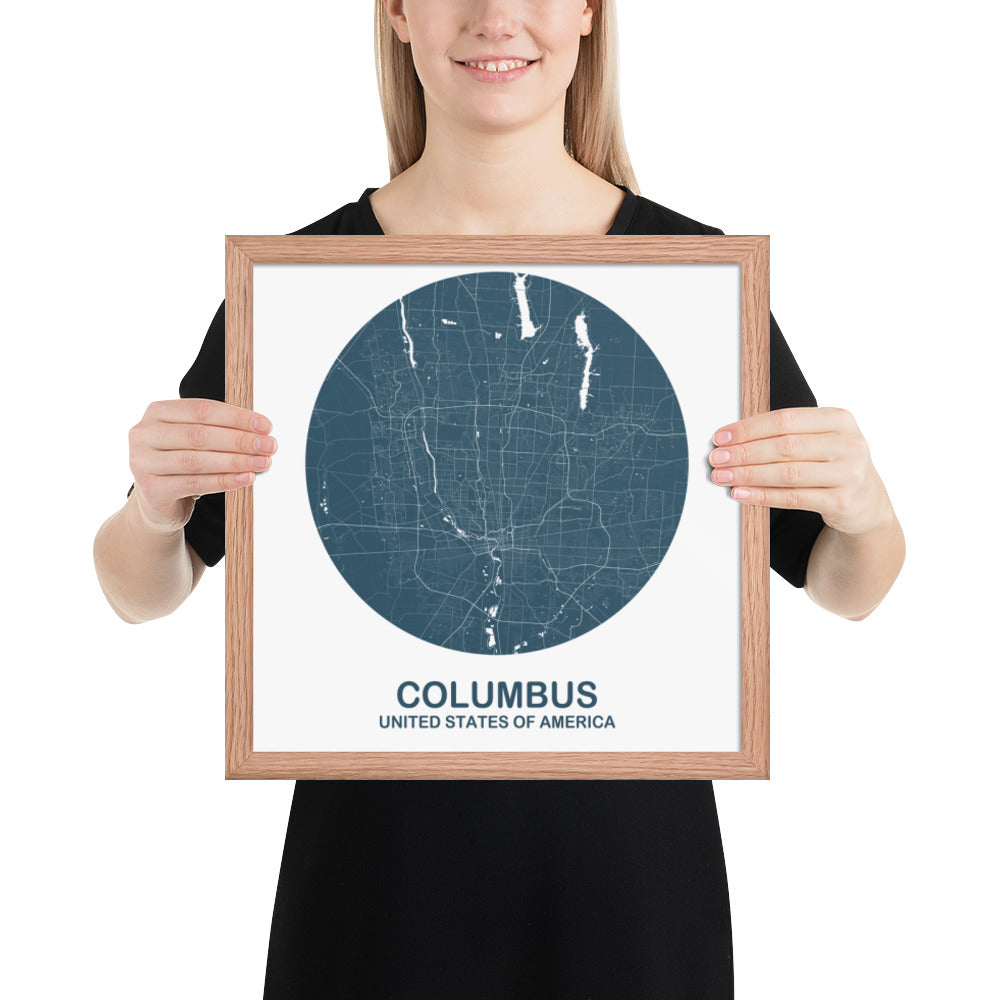 Columbus Circular Blue Framed Map