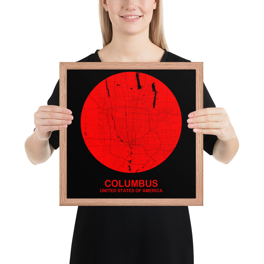 Columbus Circular Red Framed Map