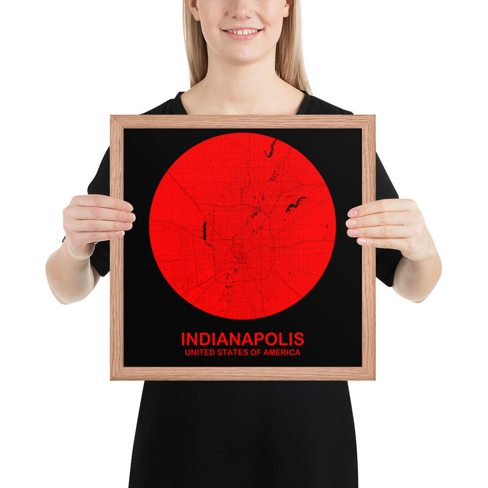 Indianapolis Circular Red Framed Map