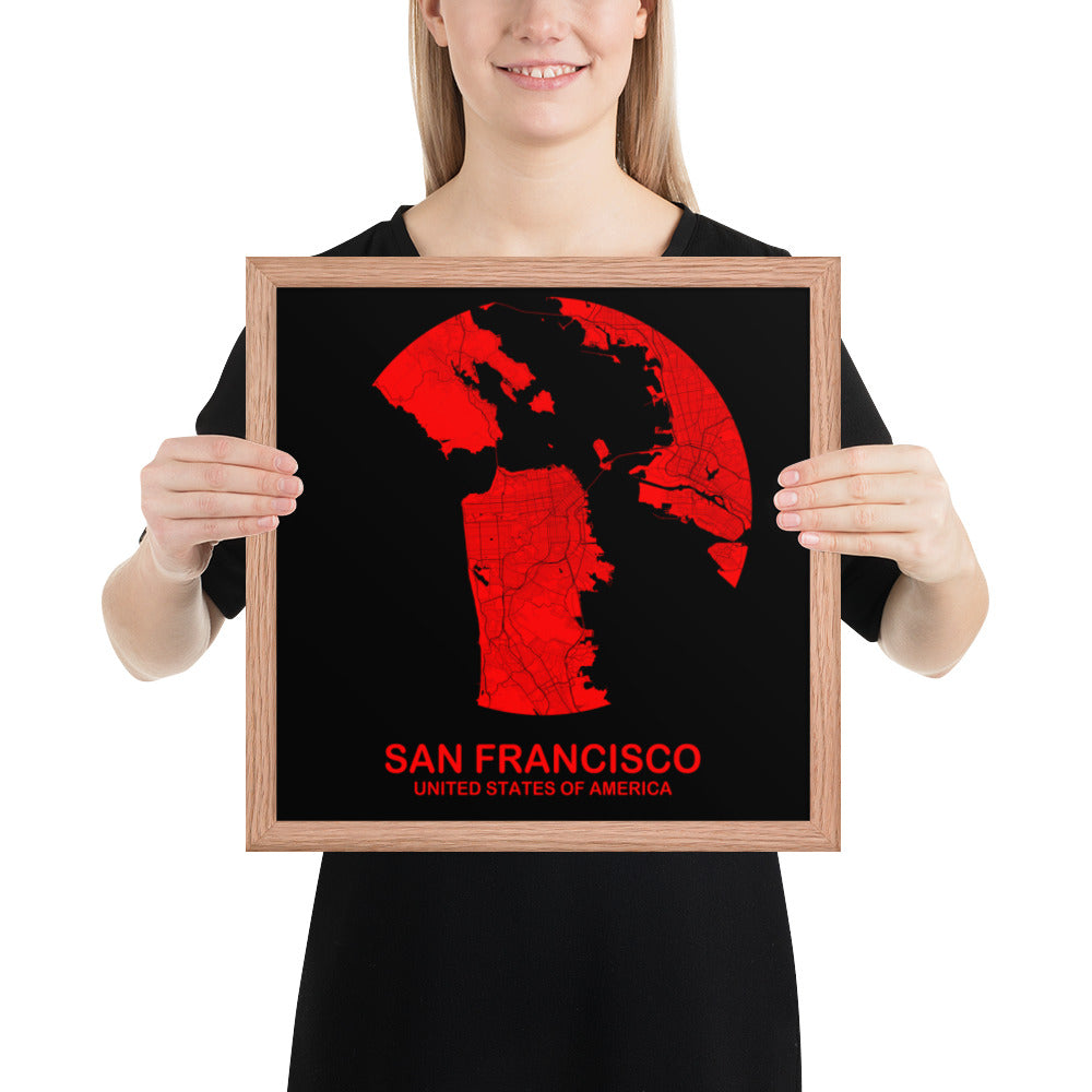 San Francisco Circular Red Framed Map