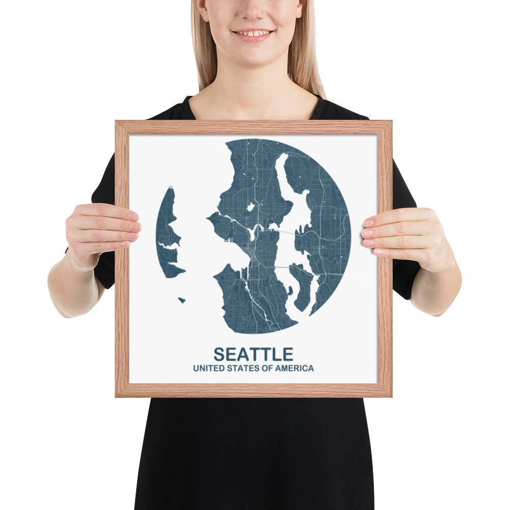 Seattle Circular Blue Framed Map