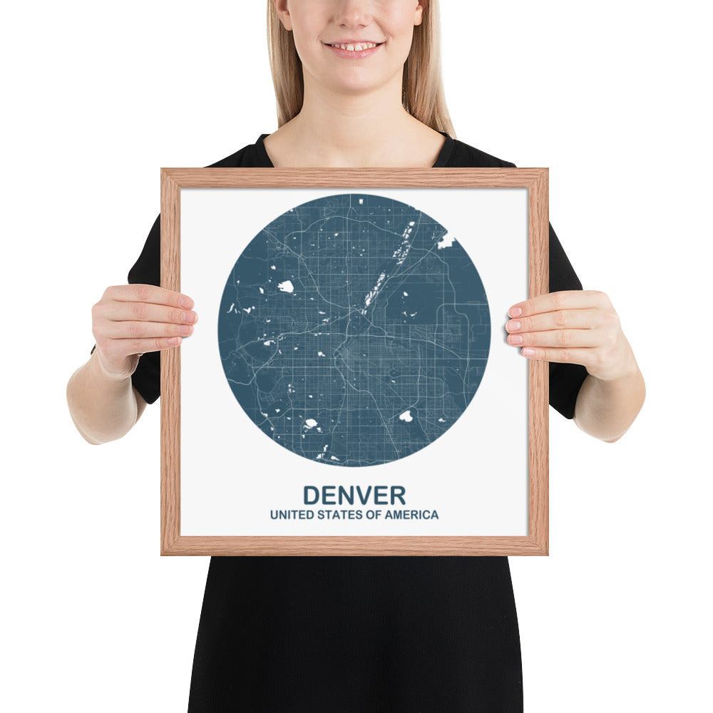 Denver Circular Blue Framed Map