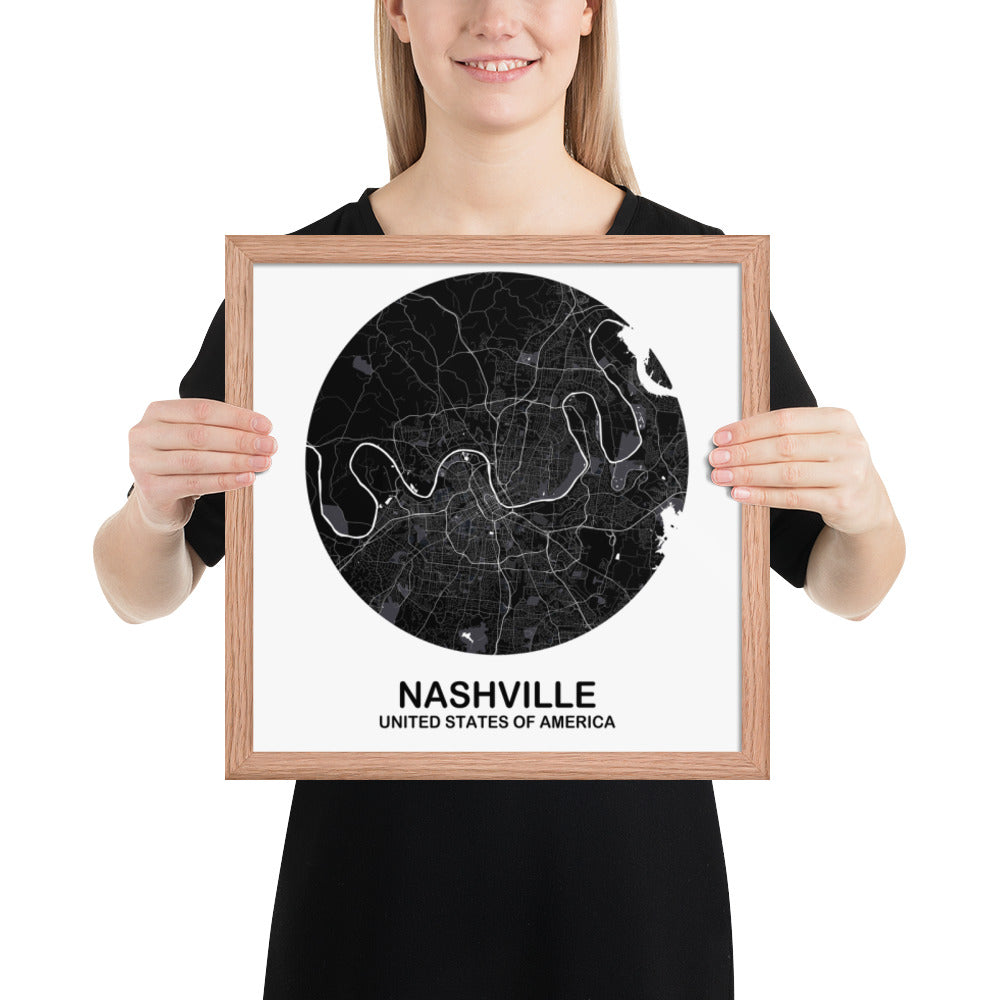 Nashville Circular Black Framed Map