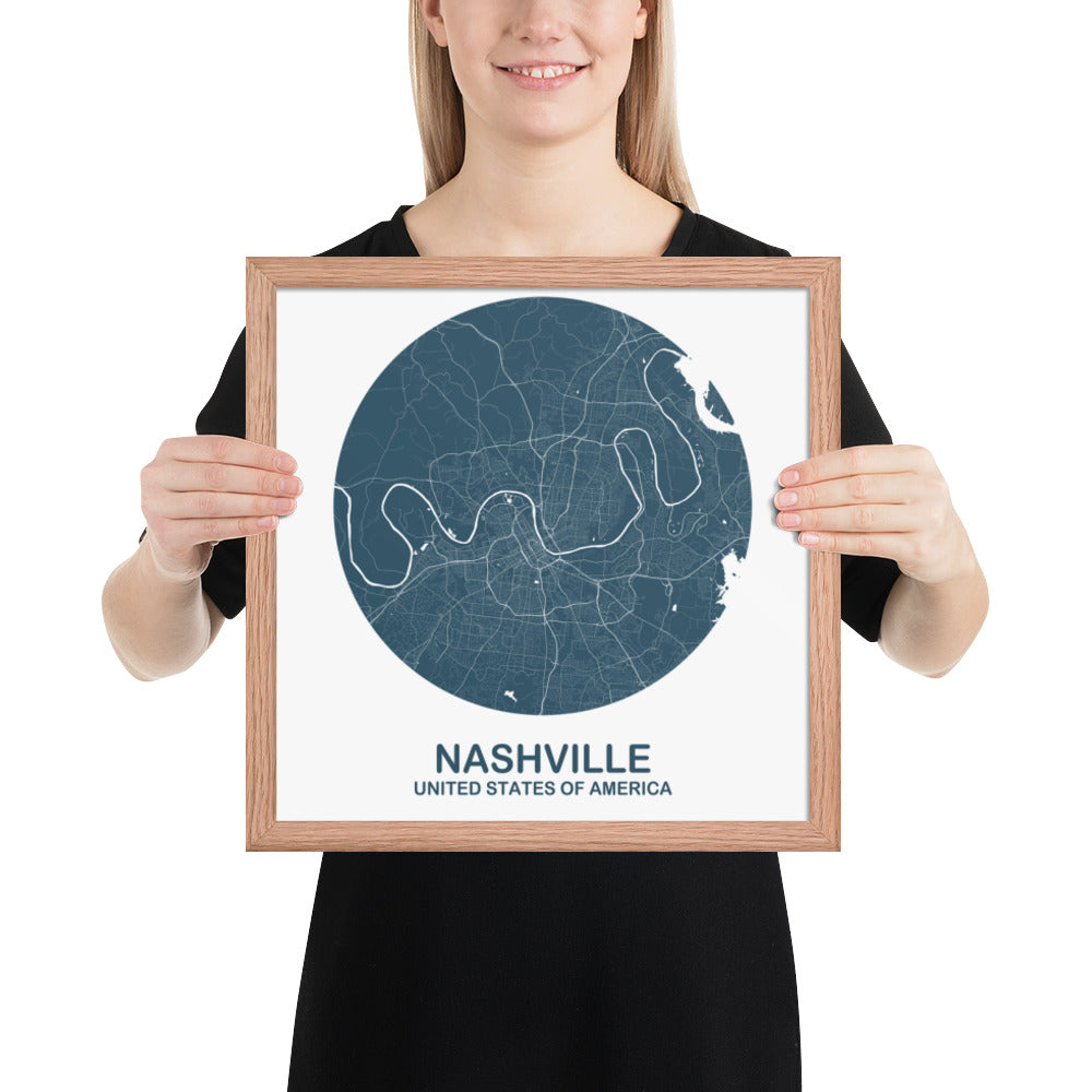 Nashville Circular Blue Framed Map