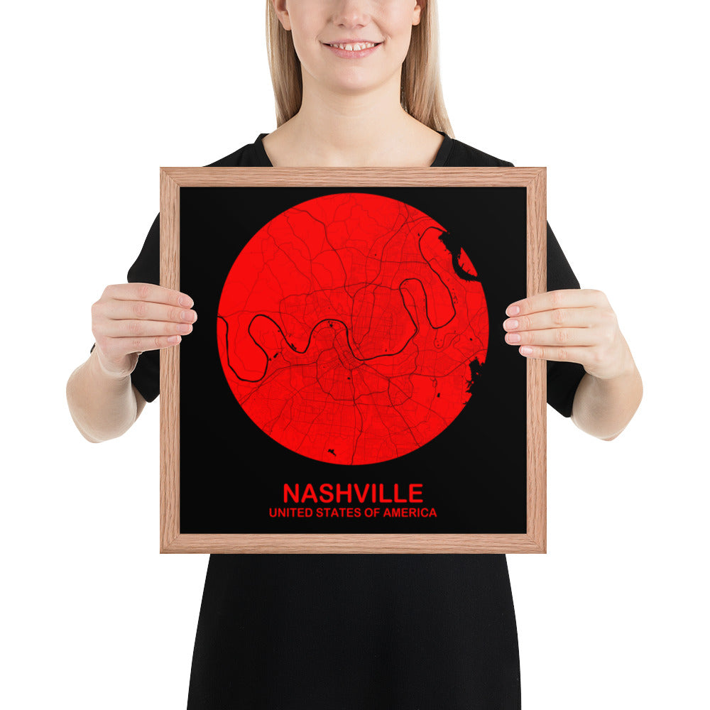 Nashville Circular Red Framed Map