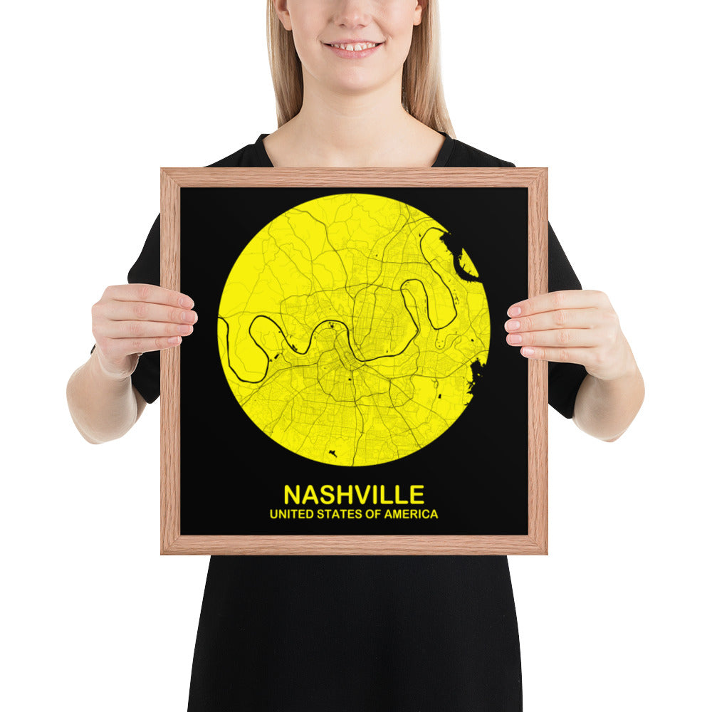 Nashville Circular Yellow Framed Map