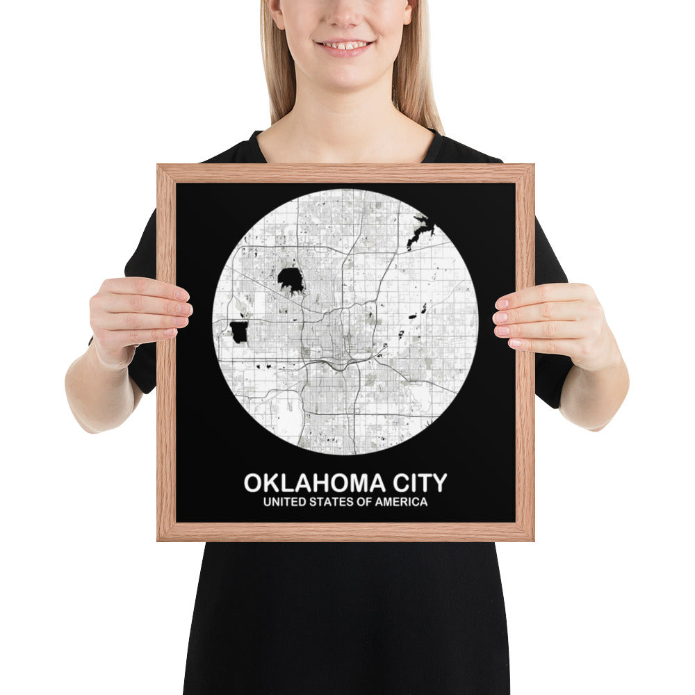 Oklahoma City Circular White Framed Map