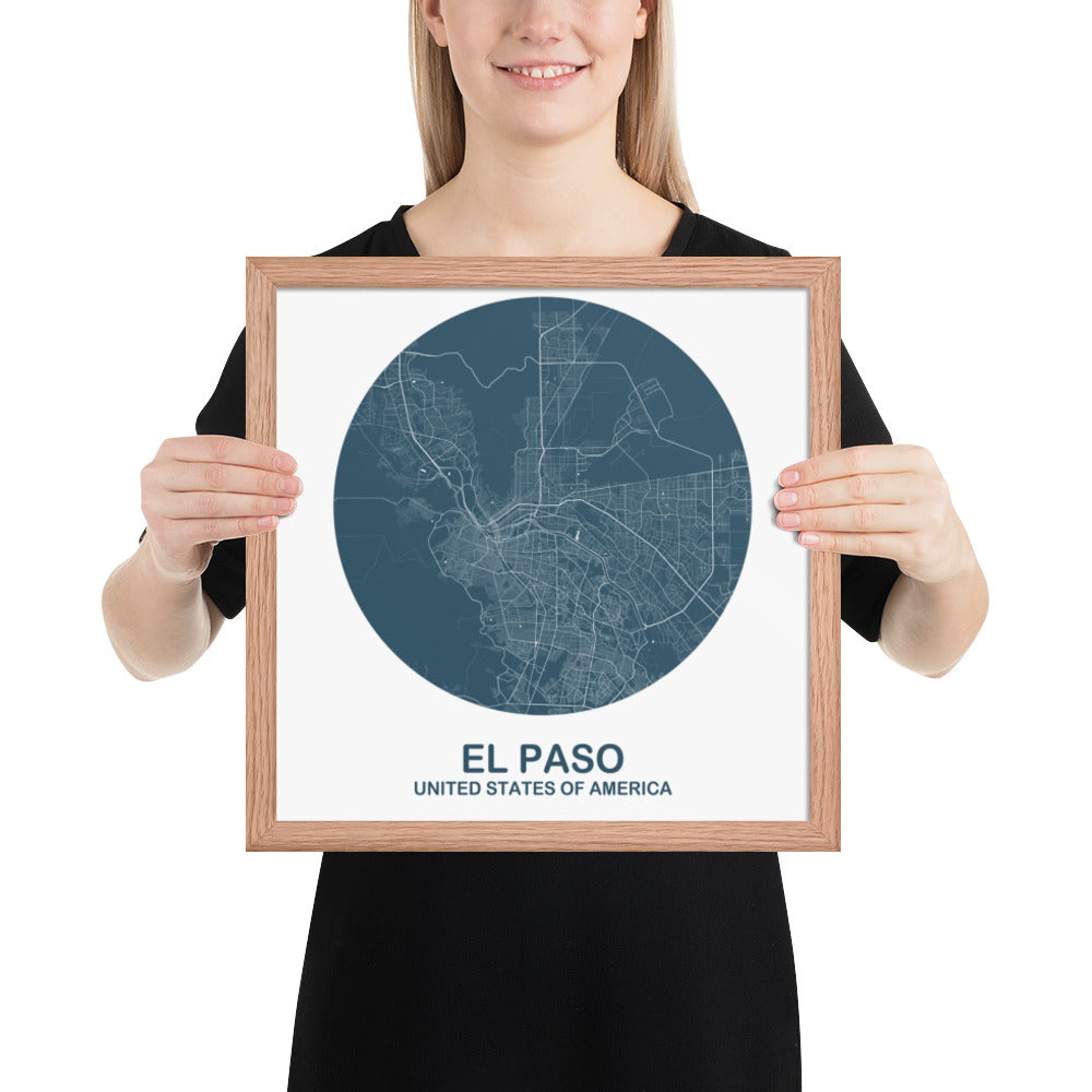 El Paso Circular Blue Framed Map