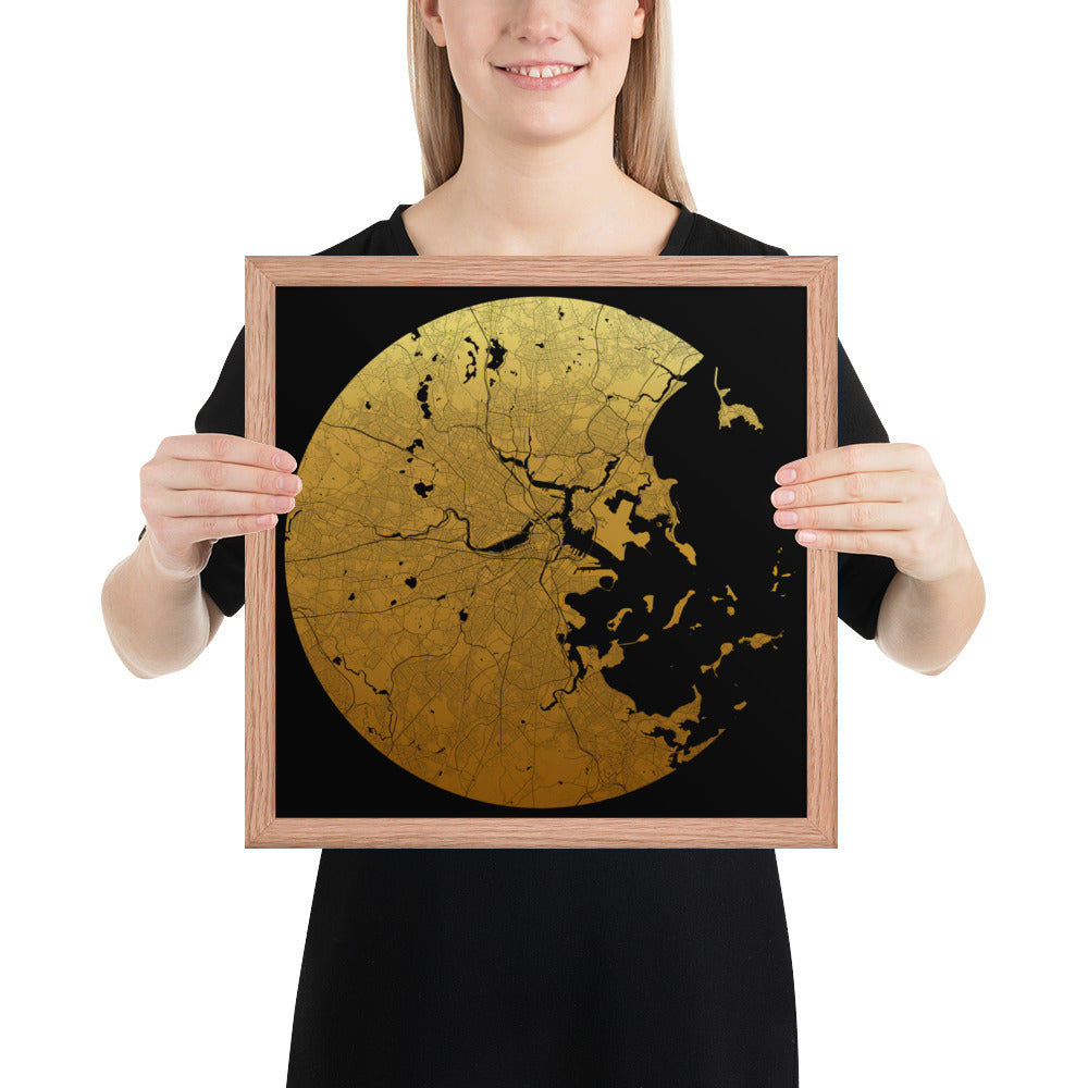 Boston Gold on Black Framed Map