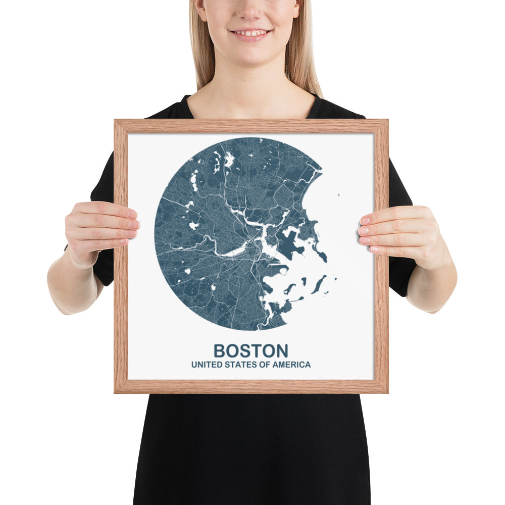 Boston Circular Blue Framed Map