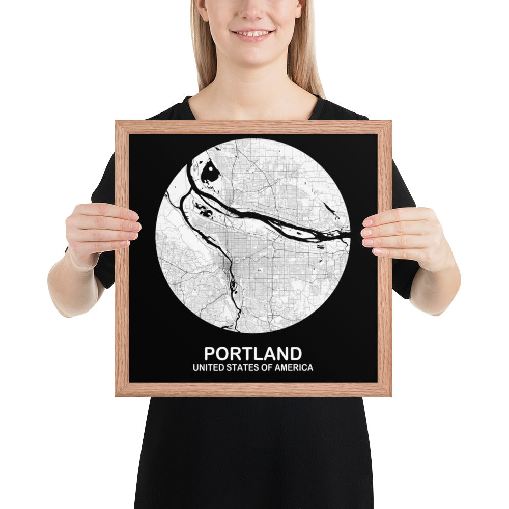 Portland Circular White Framed Map