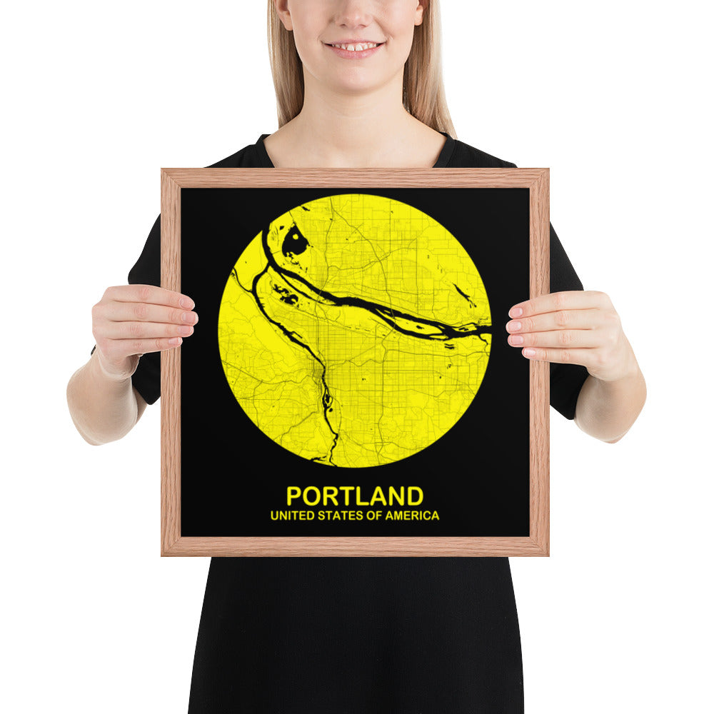 Portland Circular Yellow Framed Map