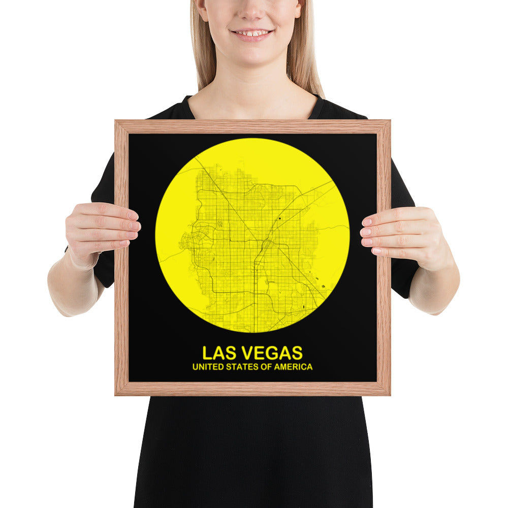 Las Vegas Circular Yellow Framed Map