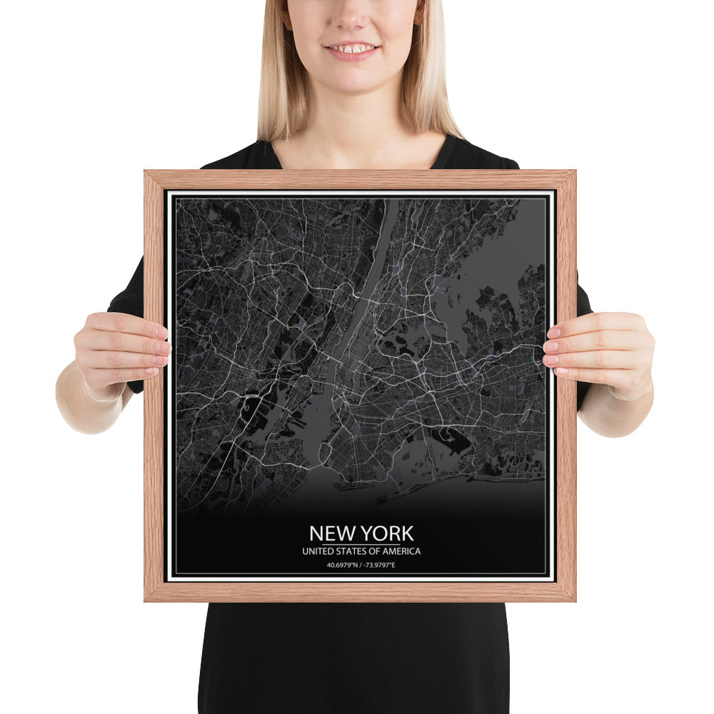 New York Black Framed Map